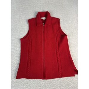Coldwater Creek Sweater Vest Womens Large Red 100% Wool Collared Full Zip Knit